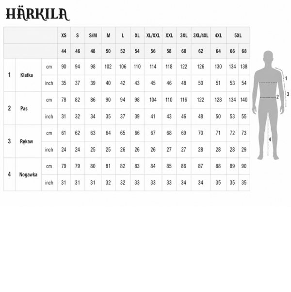 Harkila odziez Tabela rozmiarow SPODNIE MYŚLIWSKIE MĘSKIE HARKILA NOCTYX CAMO SILENT TROUSERS AXIS MSP BLACK